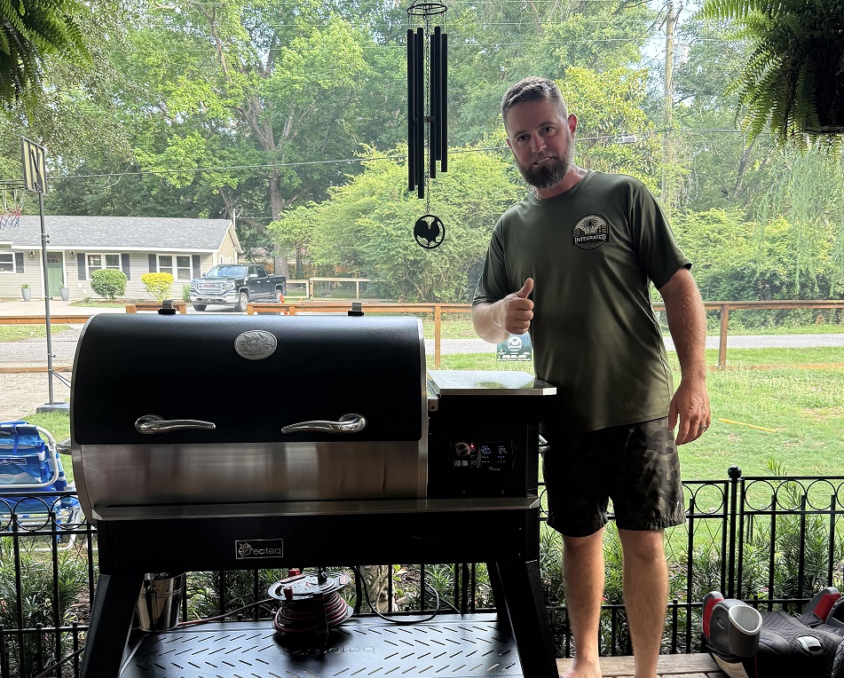 Jason Livingston with his RecTeq grill